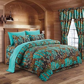 Regal Comfort The Woods Teal Camouflage King 6pc Sheet Set - Premium Luxury Printed Fitted Sheet, Flat Sheet, Camo and Solid Pillowcases Camo Bedding Set for Rustic Teens Boys and Girls