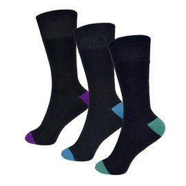 Budget Gifts 12 Pairs - Men's Bamboo Socks Super Soft Anti Bacterial Breathable Socks Coloured Heel And Toes