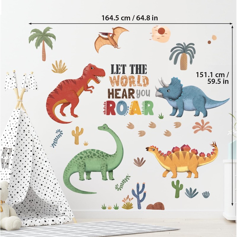 DECOWALL SG2-2425 Boho Dinosaur Wall Stickers Dino Palm Tree Wall