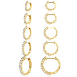 Bagutta Pavone 5 Pairs Cubic Zirconia Huggie Hoop Earring for Women 925 Sterling Silver Small Hoop Earrings 18K Gold Plated Hypoallergenic Small Huggie Hoop Earrings Set for Women 8/10/12/14/16mm