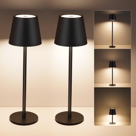 VARICART Cordless Table Lamp with 3 Adjustable Heights, 5000mAh Rechargeable Battery Operated Lamp, 3 Color Stepless Dimmable Touch Lamp, Portable Metal Table Lamp for Dining/Bedroom/Outdoor (2 Pack)