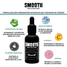 SMOOTH Sérum de Vitamina C Para Hombres | Antioxidante, Hidratante, Reduce líneas de Expresión, Disminuye Arrugas y Retrasa Envejecimiento Prematuro | Colágeno, Elastina, Aloe Vera | 30 ml Uso Día y Noche