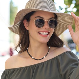 GAVU Women's Natural Stone Pearl Necklace with Natural Freshwater Pearls and Stainless Steel Clasp, Stone Pearl, Onyx Pearl