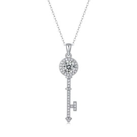Moissanite Key Pendant Necklace | Lab Grown Diamond & Platinum Plated Pendant | Sterling Silver Necklace for Women | Moissanite Necklaces for Women | Diamond Necklaces | Hypoallergenic Pendants