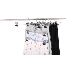 24 Quality Pants Hangers Heavy Duty Add-on Skirt/slack Metal Hanger, Extra Wide Adjustable Clips, Multi Stackable Add on Hangers, Chrome, Jeans, Bottoms (24)