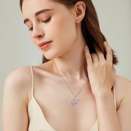 FJ Heart Butterfly Necklace 925 Sterling Silver Pink Tourmaline Necklace October Birthstone Pendant Butterfly Jewelry for Women