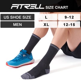 FITRELL 6 Pack Men's Athletic Crew Socks Cushioned Work Boot Socks, Grey, Large, Shoe Size 9-12