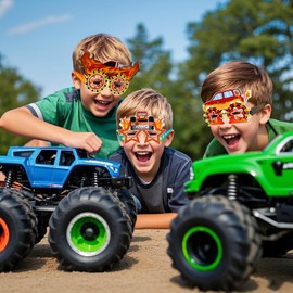 Wecoe 12pcs Monster Truck Themed Paper Glasses Birthday Party Decorations Party Favors Supplies Monster Truck Games Photo Booth Props Eyeglasses Eyewear Boys Birthday Gifts