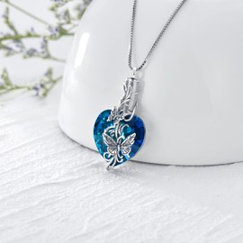 PROESS Urn Necklace for Ashes 925 Sterling Silver Butterfly/Infinity Cremation Necklaces Memorial Keepsake Jewelry Pendant for Women with Filling Tool, Sterling Silver, Crystal