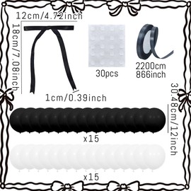 30PCS Bow Balloons Black White Bow Theme Balloons for Birthday Party Decorations Coquette Bachelorette Baby Shower Wedding Decor Engagement Bridal Party Supplies