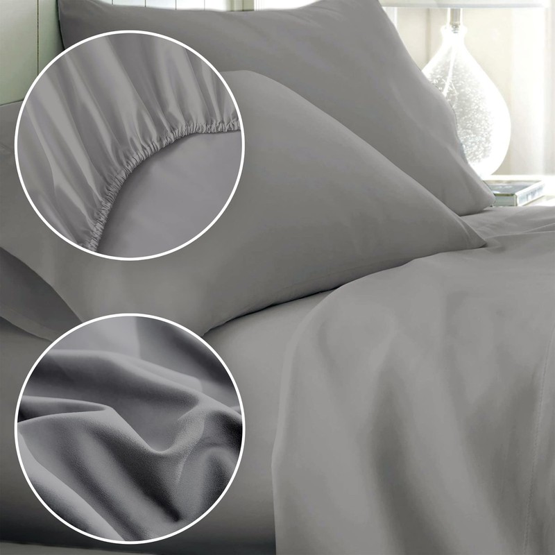 Hotel Essentials 3 Piece Sheet Set, Microfiber, Gray, Twin Sheet