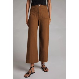 miduo Womens Pants Casual Button High Waisted Cropped Wide Leg Straight Pants Trousers with Pockets Brown 29