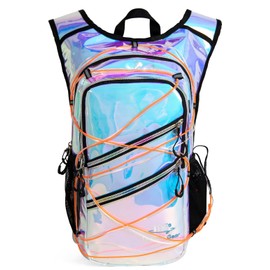 Hydration Backpack Pack with Cool Lights, 2L Water Bladder, Lightweight Bag for Running, Hiking, Bike, Climbing, Music Festival Essential, and Rave (Holographic-Blue)