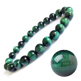 EUMENIDES Tiger Eye Bracelet for Men and Women，4/6MM,19CM(7.5")，Elastic Band (Green Tiger Eye Bracelet,6MM)