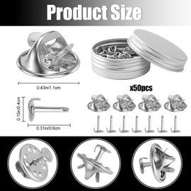 Pin Backs, 50 Pcs Metal Pin Backings, Backs Locking Pin Keepers Clasp Metal Pin Backs for Jewlery, Crafts, Lapel Pins (Silver)