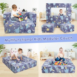 decalsweet Kids Couch Modular Kids Play Couch, Glow in The Dark 3-in-1 Kids Sofa with Pockets for Girls Boys, Convertible Toddler Couch for Bedroom Playroom