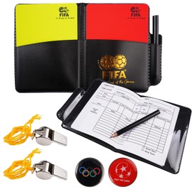 Pack of 21 Cards, Referee Whistles, Football Referee Card Set, Umbrella Set Children's Football, 4 PVC Red Yellow Cards, 2 Trainer Whistles, 2 Toss Coins, Suitable for Clubs, Schools, Trainers