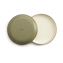 Barebones 2-Tone Salad Plate - Set of 2, 8-Inch Salad Plate - Enamelware Plates - Durable Kitchen or Camping Plates (Olive Drab)