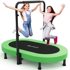 ANCHEER Mini Trampolines for Kids,Toddler Trampolines for Exercise with Adjustable Center Handlebar, Child Small Rebounder Trampoline Foldable, Max Load 220 LBS (Green)