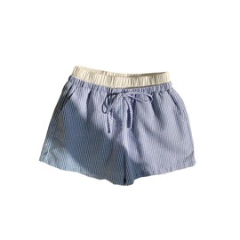 BEAUDRM Girl's Striped Mini Shorts Bowknot Elastic Waist Wide Leg Summer Shorts with Pocket Blue 11Y