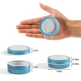 24 Pack 2 Ounce Screw Top Aluminum Tin Jar with Screw Clear Lid and Blank Labels, Refillable 60ml Metal Containers for Lip Balms, Candles, Salves, Spices, Crafts(Lake Blue)