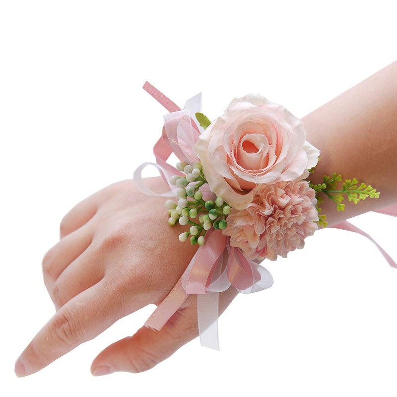 MOJUN Wedding Wrist Corsage Boutonniere Set Artificial Rose and Handmade
