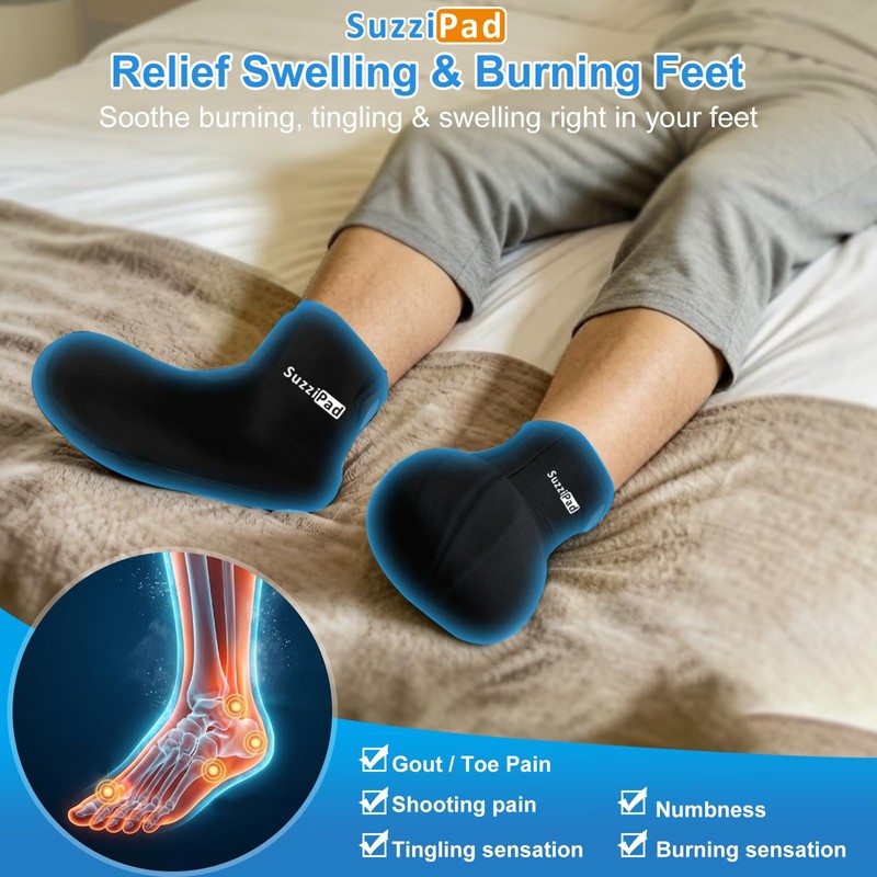 SuzziPad Cold Therapy Socks, Adjustable Ankle Ice Pack Wrap for