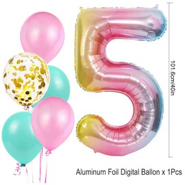 5th Birthday Decorations for Girl, Rainbow Number 5 Foil Balloons Latex Balloons Happy Birthday Banner Kids Birthday Party Decoration Supplies