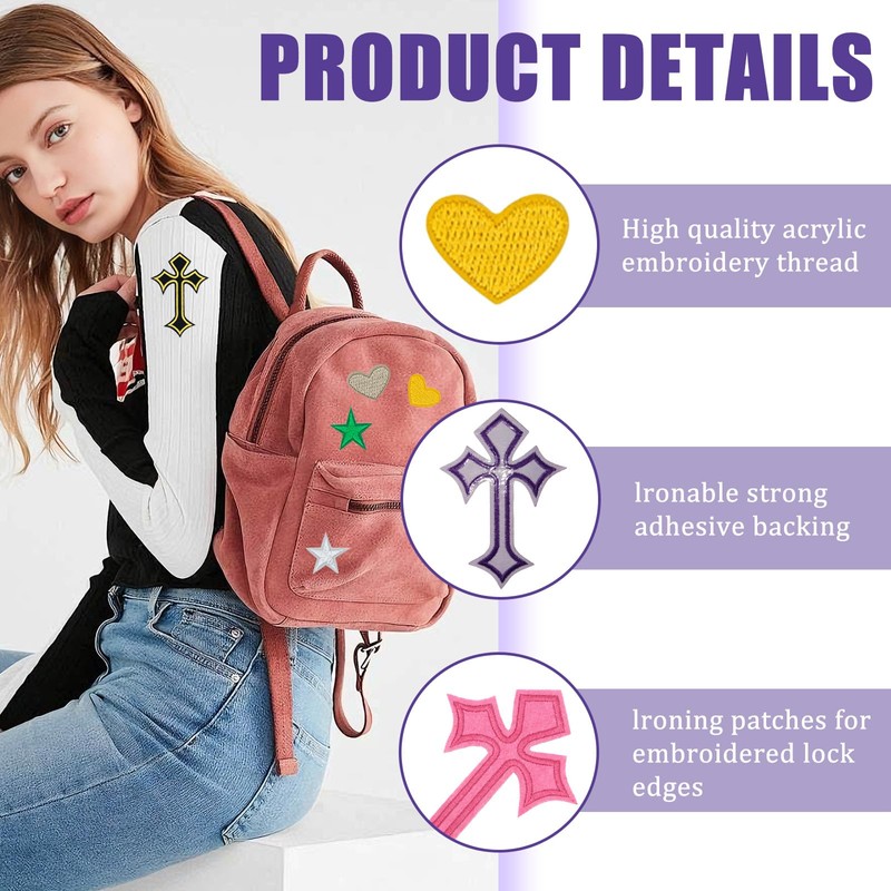 48 Pcs Cross Patches Iron On for Clothes