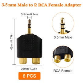KUOQIY 6 PCS 3.5mm to RCA Splitter Adapter, 3.5mm Stereo Male to 2 RCA Female Audio Adapter, Gold Plated