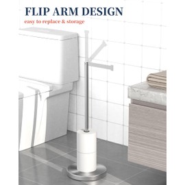 FIRRLUCO Free Standing Toilet Paper Holder Stand 1 Pack, Toilet Paper Roll Holder Brushed Nickel with Storage for 4 Spare Rolls, SUS304 Stainless Steel & Weighted Base for Bathroom