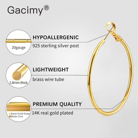 Gacimy Small Gold Hoop Earrings for Women 14K Real Gold Plated, 925 Sterling Silver Post Gold hoops for Women, 20mm Yellow Gold Small Hoop Earrings for Women