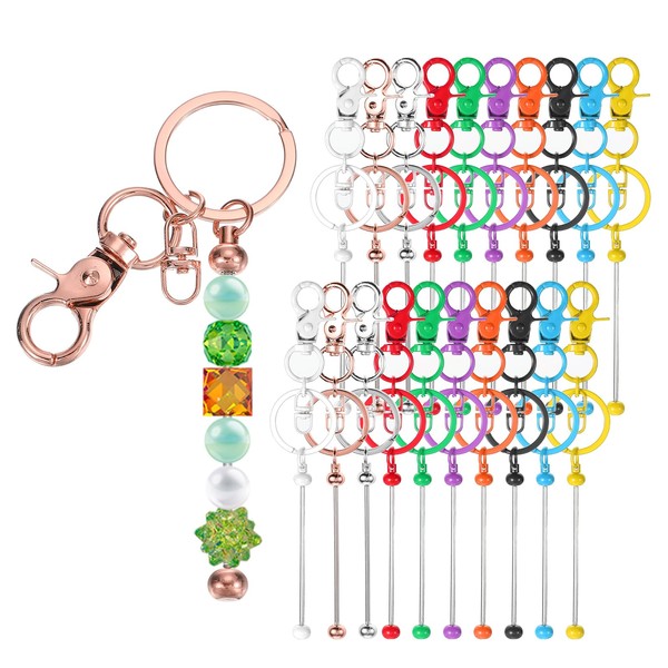 PATIKIL 20 Pcs Beadable Keychains Bars, Metal Beaded Keychain Blanks