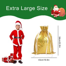 5 Pcs Large Size Foil Gift Bags Christmas Drawstring Wrapping Bags,58 * 43 cm Large Present Sack,Shimmer Foil Wrap Bags,Jumbo Christmas Bag,Reusable Large Drawstring Foil Bags for Gift Xmas Party