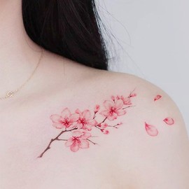 3 pcs Fake Tattoos Peach Blossom Clavicle Temporary Tattoo Waterproof Cherry Blossom Antique Colour Tattoo Stickers