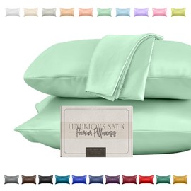 Elegant Comfort Silky and Luxurious 2-Piece Satin Pillowcase Set for Healthier Skin and Hair, Hidden Zipper Closure and Beautifully Packaged, Satin Pillowcase Set, King, Mint Green