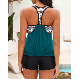 Yonique - Traje de baño tankini de dos piezas con espalda en T y pantalones cortos para mujer, traje de baño deportivo, Verde, X-Small