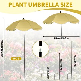 Conderyang 4 Pack Plant Umbrellas for Outdoor Plants 25" Larger Garden Umbrella Sun Shade with Adjustable Angle 40" Higher Sun Protection Cover Shade for Plants, Potted Flower,Garden Bed (Khaki)