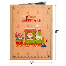 Frndly by Paper Love Pop Up Christmas Cards, 3D Christmas Train, Handcrafted Popup Greeting Cards, For Christmas or Holidays, 100% Recycled and Eco-Friendly, 8" x 6" Cover - With Note Tag