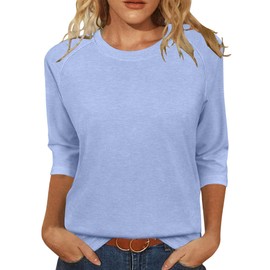 JomeDesign Womens Tops Summer 3/4 Sleeve Shirts Loose Casual Tunic Bloueses for Women Light Blue