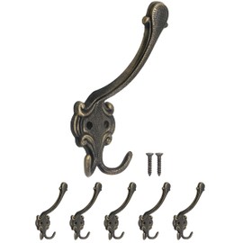 Fuxxer® Classic Coat Hooks Double Hooks Hat Hooks Clothes Hooks Iron Hooks Antique Design Set of 5 Bronze (Large)