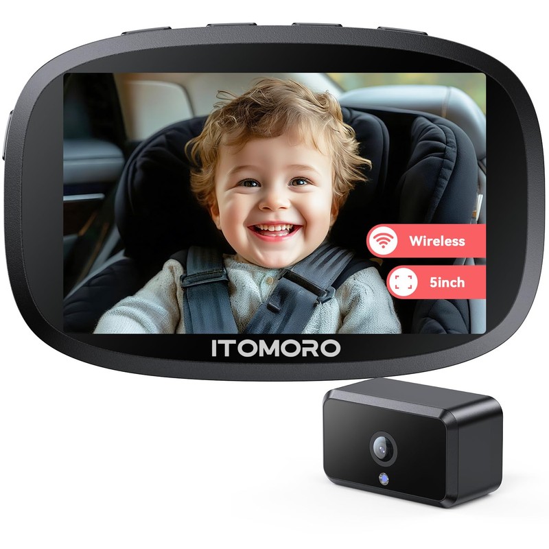 Itomoro Wireless Baby Car Camera, Rechargeable Car Baby Monitor with