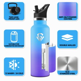 HoneyHolly Stainless Steel Water Bottle, 500 ml, BPA-Free, Children's Water Bottle, Leak-Proof Insulated Flask, Double Walled, Stainless Steel Water Bottle with Straw, for School, Travel, Jogging