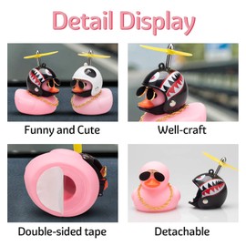 wonuu Pink Duck Car Dashboard Decorations Rubber Duck Car Ornaments Cool Duck with Propeller Helmet Sunglasses Gold Chain