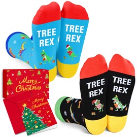 HAPPYPOP Christmas Gifts Stocking Socks for Kids - Dinosaur Socks Dinosaur Stocking for Boys Girls, Xmas Stocking with Greeting Card for Preteen