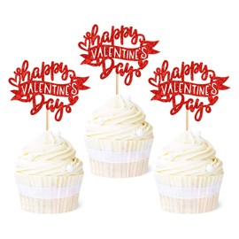 Ercadio 24 Pack Pink Glitter Valentine’s Day Cupcake Toppers Love Heart Rose Cupcake Toppers Wedding Engagement Cupcake Picks Anniversary Cupcake Decorations Bridal Shower Supplies