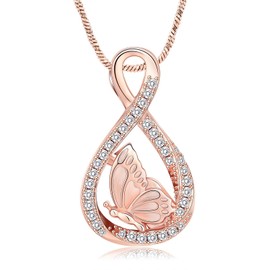 QGJNSGC Butterfly Urn Necklaces for Ashes of Loved Ones Cremation Butterfly Jewelry for Women Heart Urn Keepsake Memorial Pendant for Ashes of Loved Ones (Rose gold)