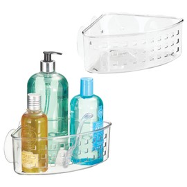 iDesign Plastic Suction Cup Corner Shower Bathroom Storage, Set of 2, Clear, Made in USA Basket