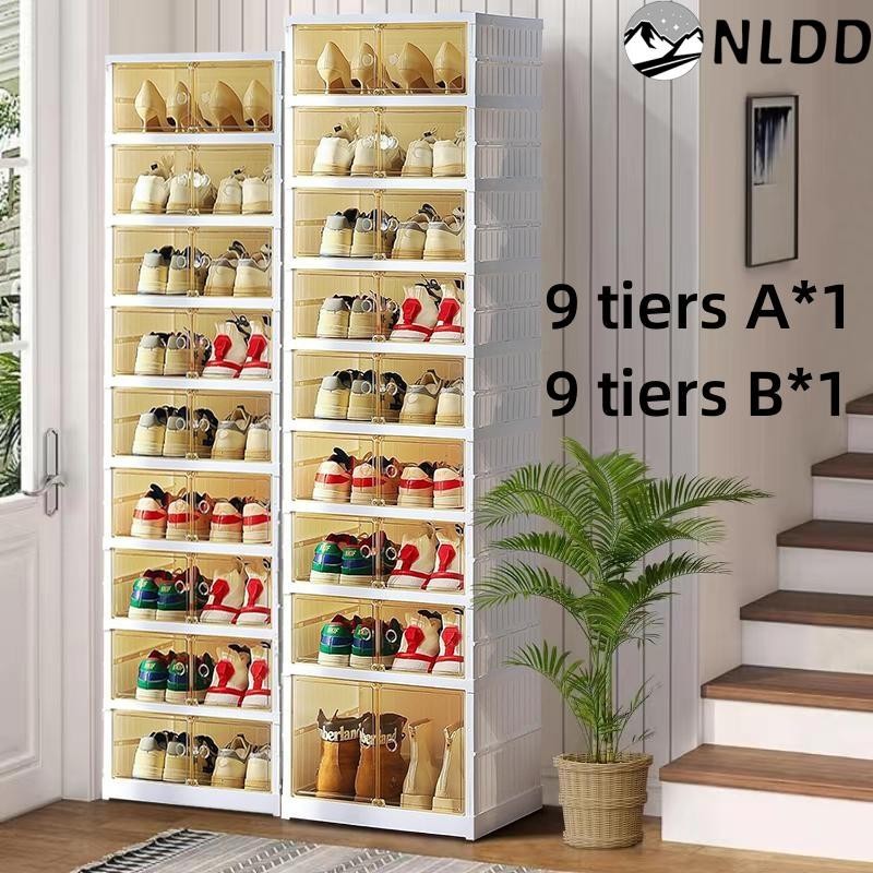 NLDD's 9-Tier Space-Optimizing Shoe Storage: Clear, Collapsible System for 18
