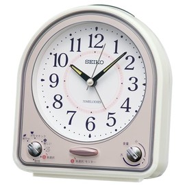 Seiko Clock QM750P Alarm Clock, Wall Clock, Analog, 31 Melodies, Alarm, White Pearl with Some Pink Pearl, 139×126×70mm (5.47×4.96×2.76 inches)